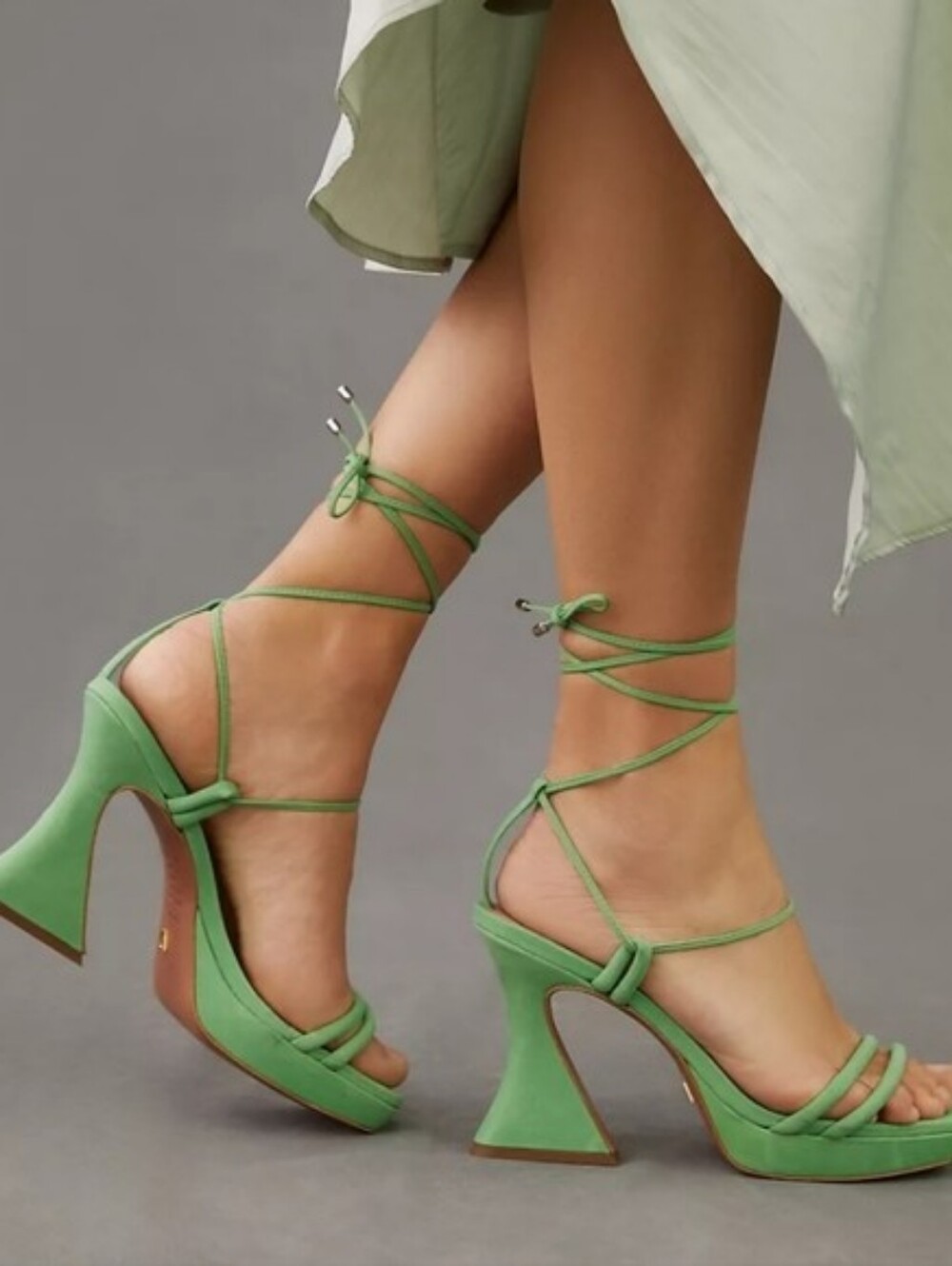 Vicenza Anthropologie Green Lace-Up Flared Block Heels Size 38